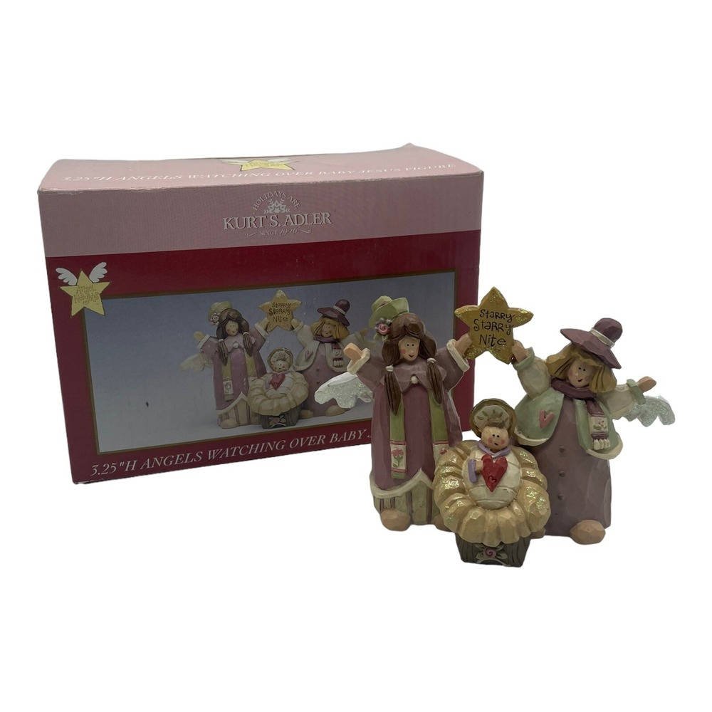 Kurt S. Adler Angel Heights 3.25" Angels Watching Over Baby‎ Jesus Figure w/ Box